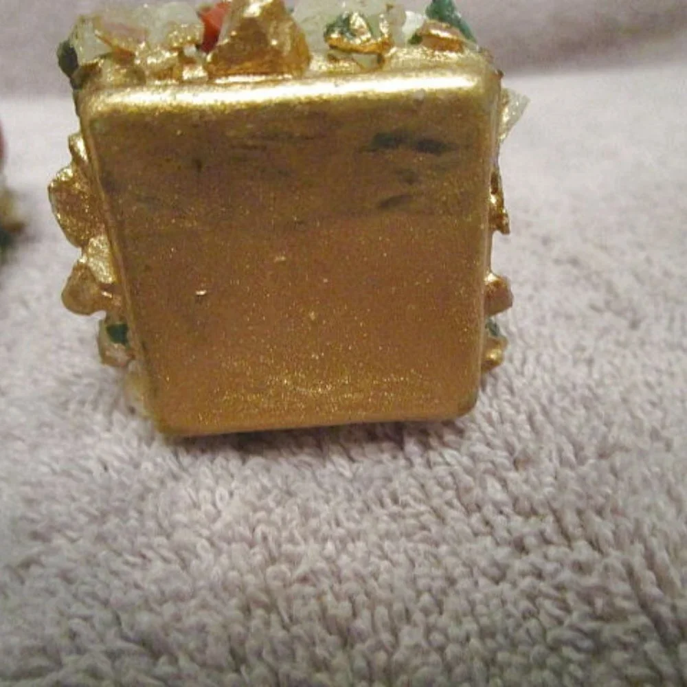 Vtg Gemstone Crystals Salt & Pepper Shakers Set Of 2 Minerals Gold Gilt Marked